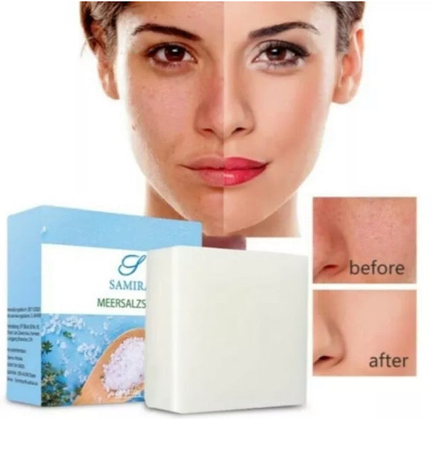 Samira Feste Bio Seife mit Meersalz & Ziegenmilch (100g)- Tiefenreinigende natürliche Handseife - Körperseife Stück Totes Meer Salz für Hände & Körper