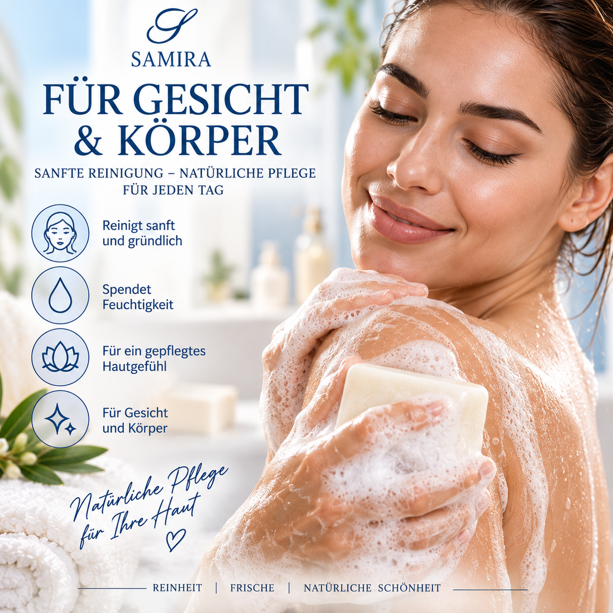 Samira Seife mit Meersalz & Ziegenmilch (100g)- Tiefenreinigende natürliche Gesicht & Körperseife