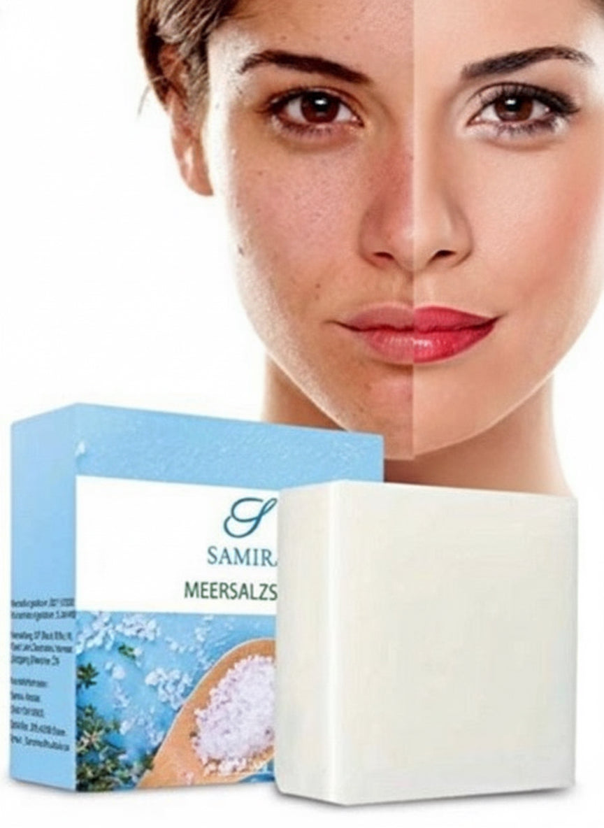 Samira Feste Bio Seife mit Meersalz & Ziegenmilch (100g)- Tiefenreinigende natürliche Handseife - Körperseife Stück Totes Meer Salz für Hände & Körper