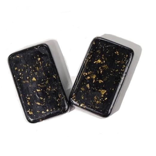 Aktivkohle Seife mit 24k Blattgold, Activated Charcoal Soap. Tiefenreinigung,Feuchtigkeitsboost, Schwarz Gold, 100gramm