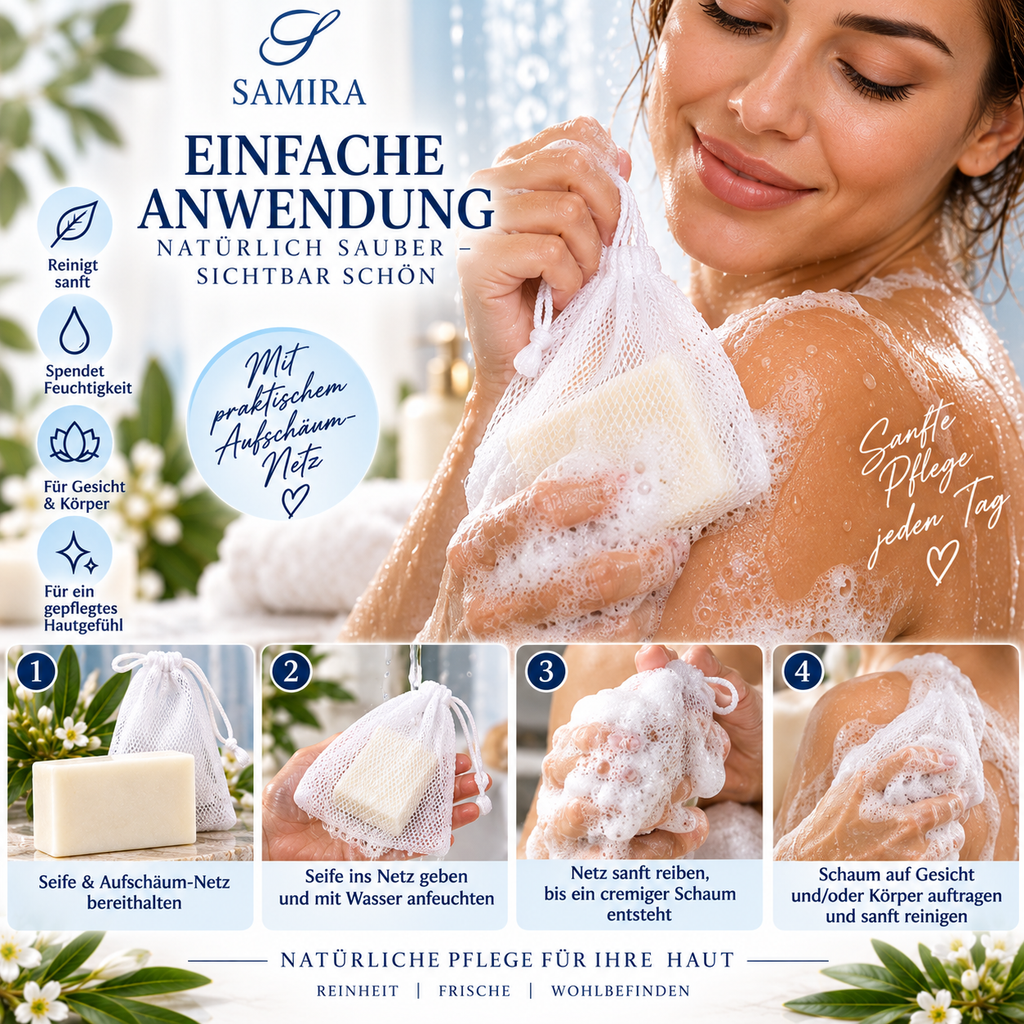 Samira Seife mit Meersalz & Ziegenmilch (100g)- Tiefenreinigende natürliche Gesicht & Körperseife