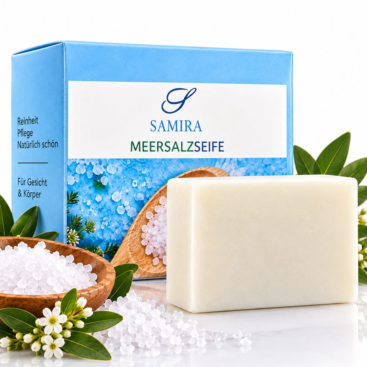 Samira Seife mit Meersalz & Ziegenmilch (100g)- Tiefenreinigende natürliche Gesicht & Körperseife