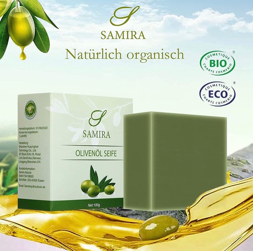 SAMIRA Olivenöl-Seife, 100% Bio, Inkl. Netzbeutel