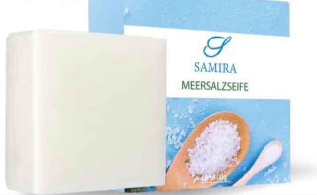 Samira Feste Bio Seife mit Meersalz & Ziegenmilch (100g)- Tiefenreinigende natürliche Handseife - Körperseife Stück Totes Meer Salz für Hände & Körper